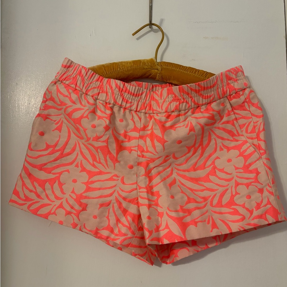 J. Crew Coral Floral Print Blouse on Light Pink